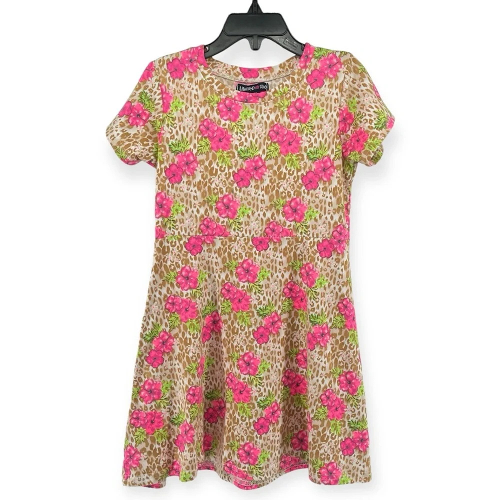 Limited Too Girl’s Floral Leopard Print Short Sleeve Skater Dress Medium (5)